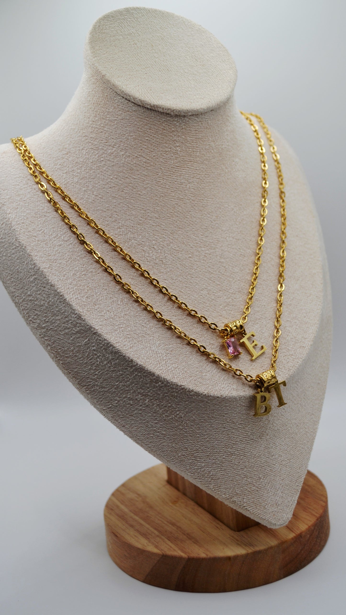 Birthstone and letter charm necklaces