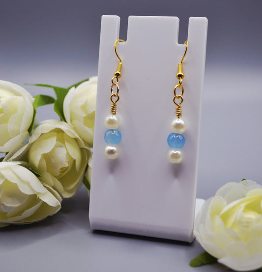 Baby blue and pearl earrings