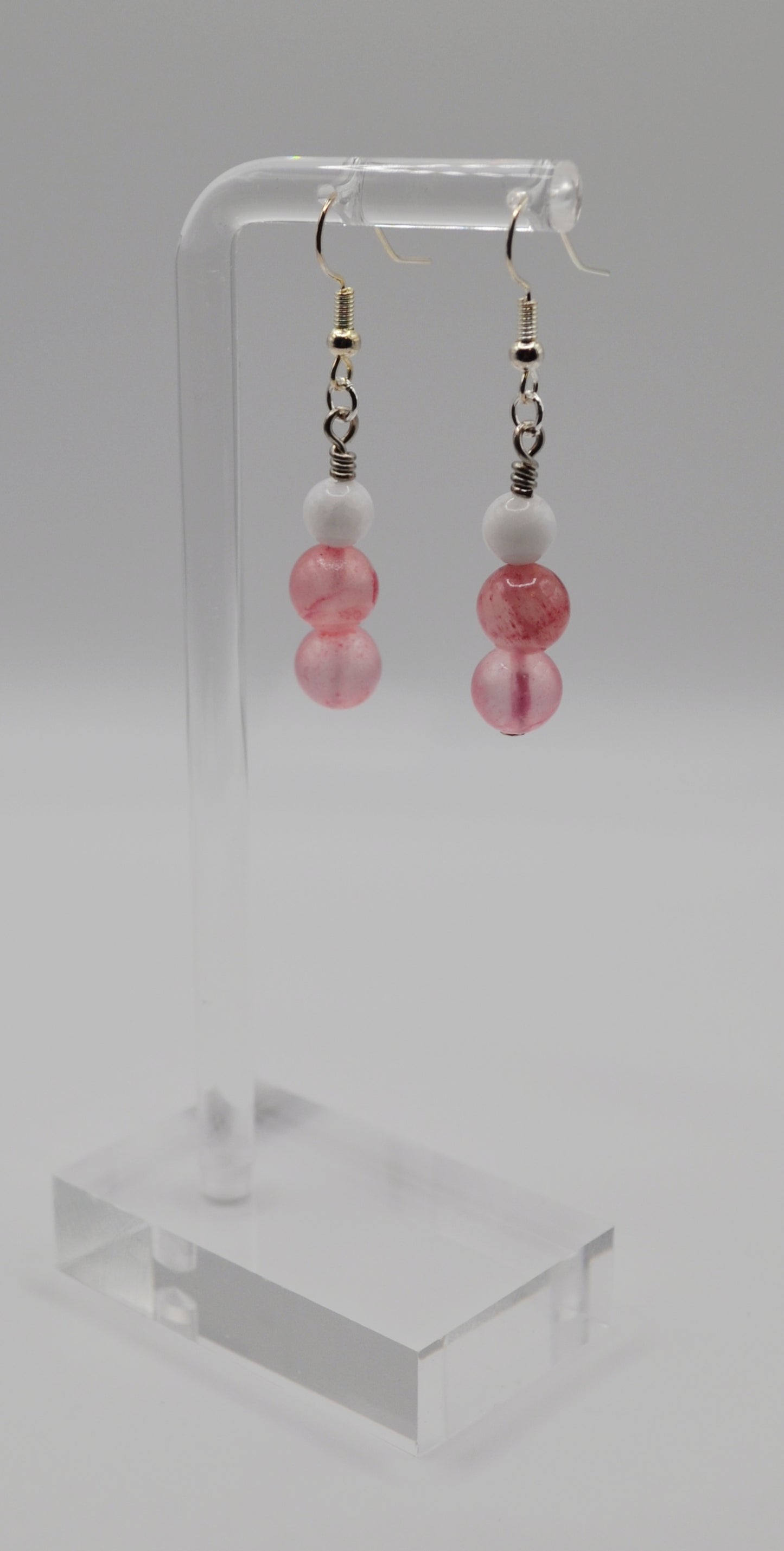 Pink and white stone earrings