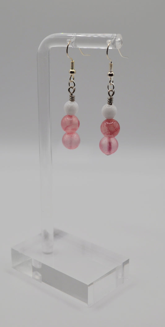 Pink and white stone earrings