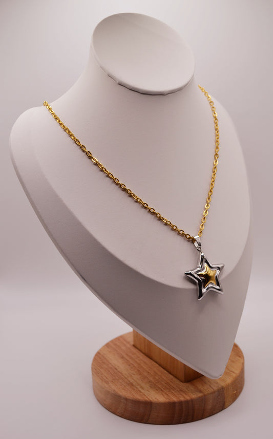 Gold two tone star necklace