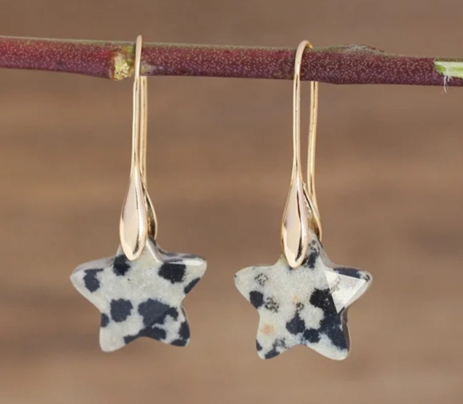 Gemstone star dangle earrings