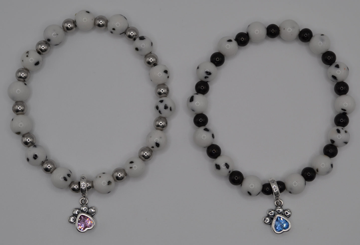 Dalmatian bracelet with pink paw charm