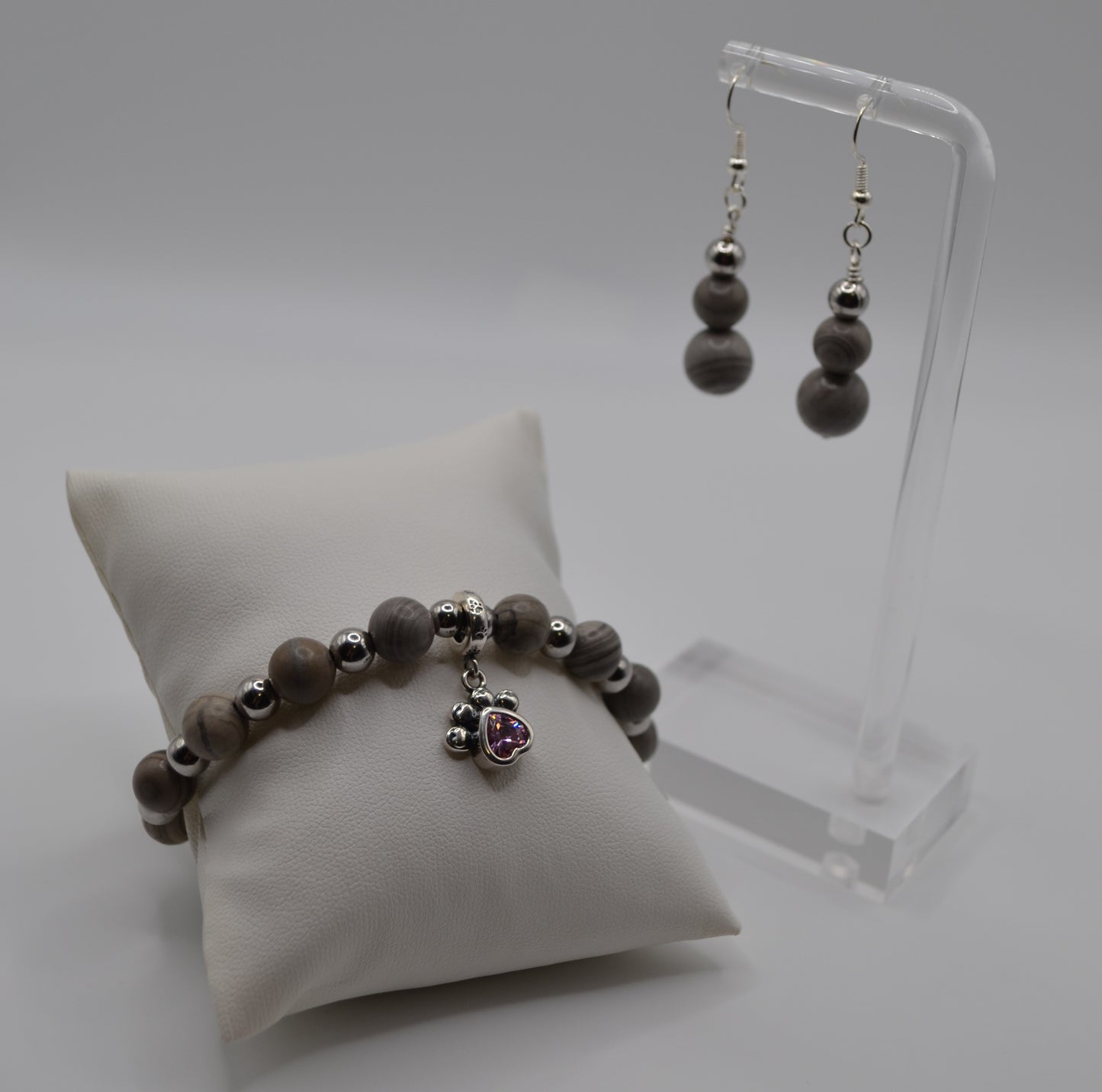 Weimaraner pink charm bracelet and earrings set