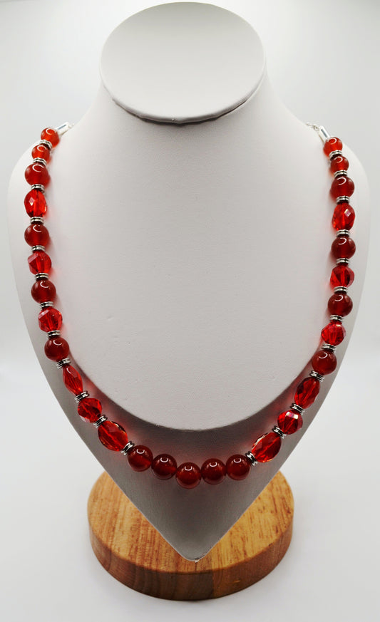 Red agate beaded necklace silver edition