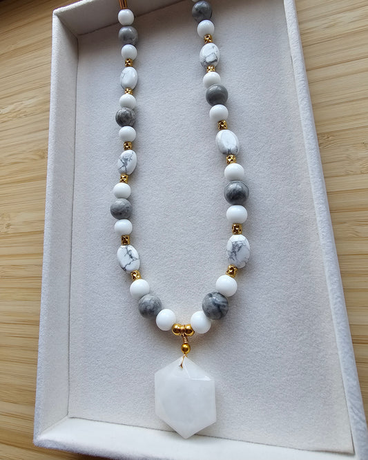 White crystal hexagon necklace