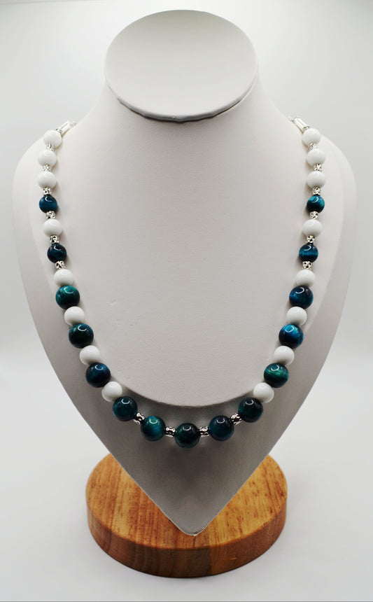 Blue tiger eye necklace silver edition