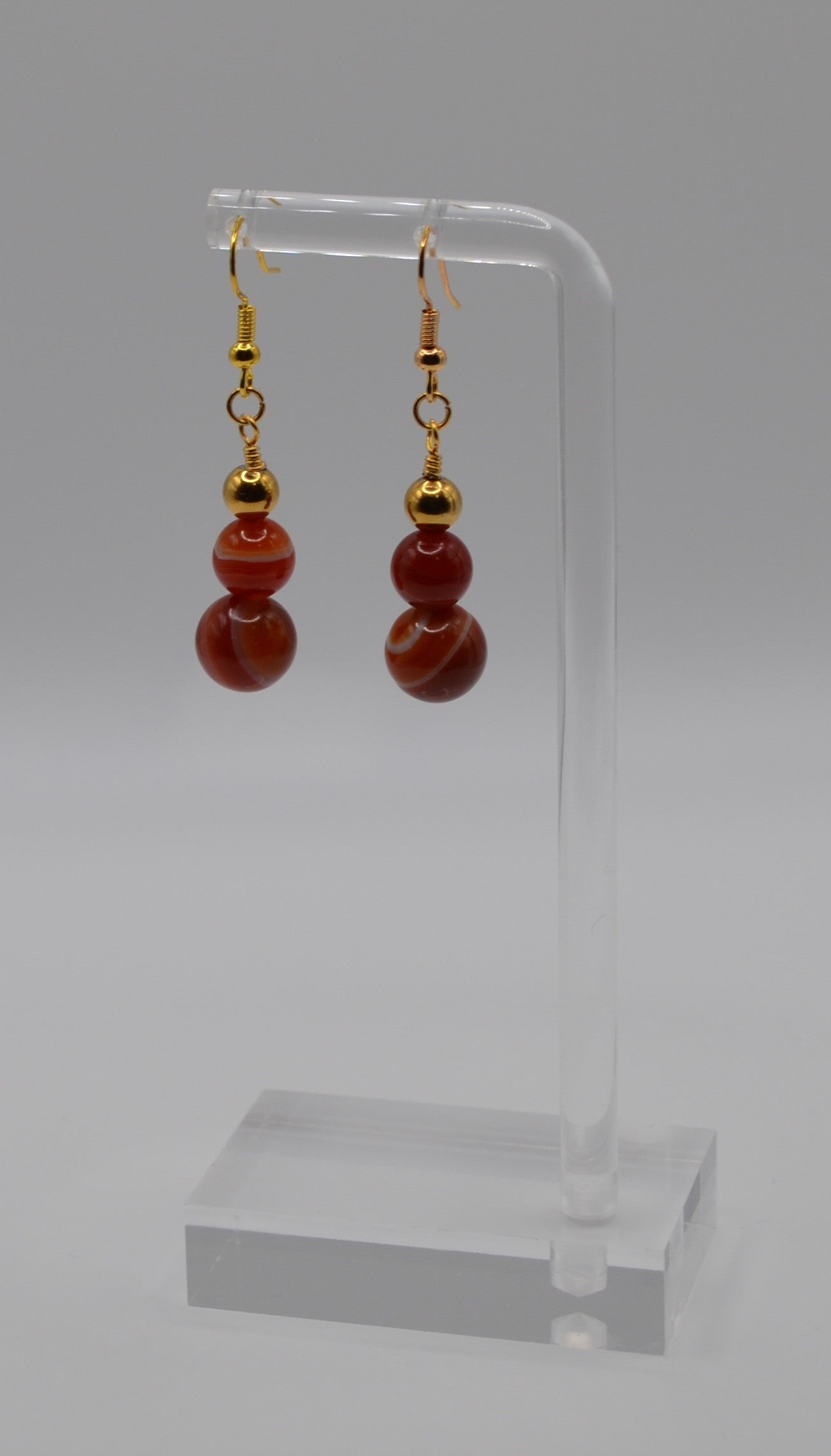 Vizsla red carnelian and gold beaded earrings