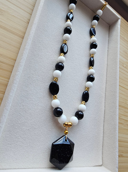Blue sandstone hexagon necklace