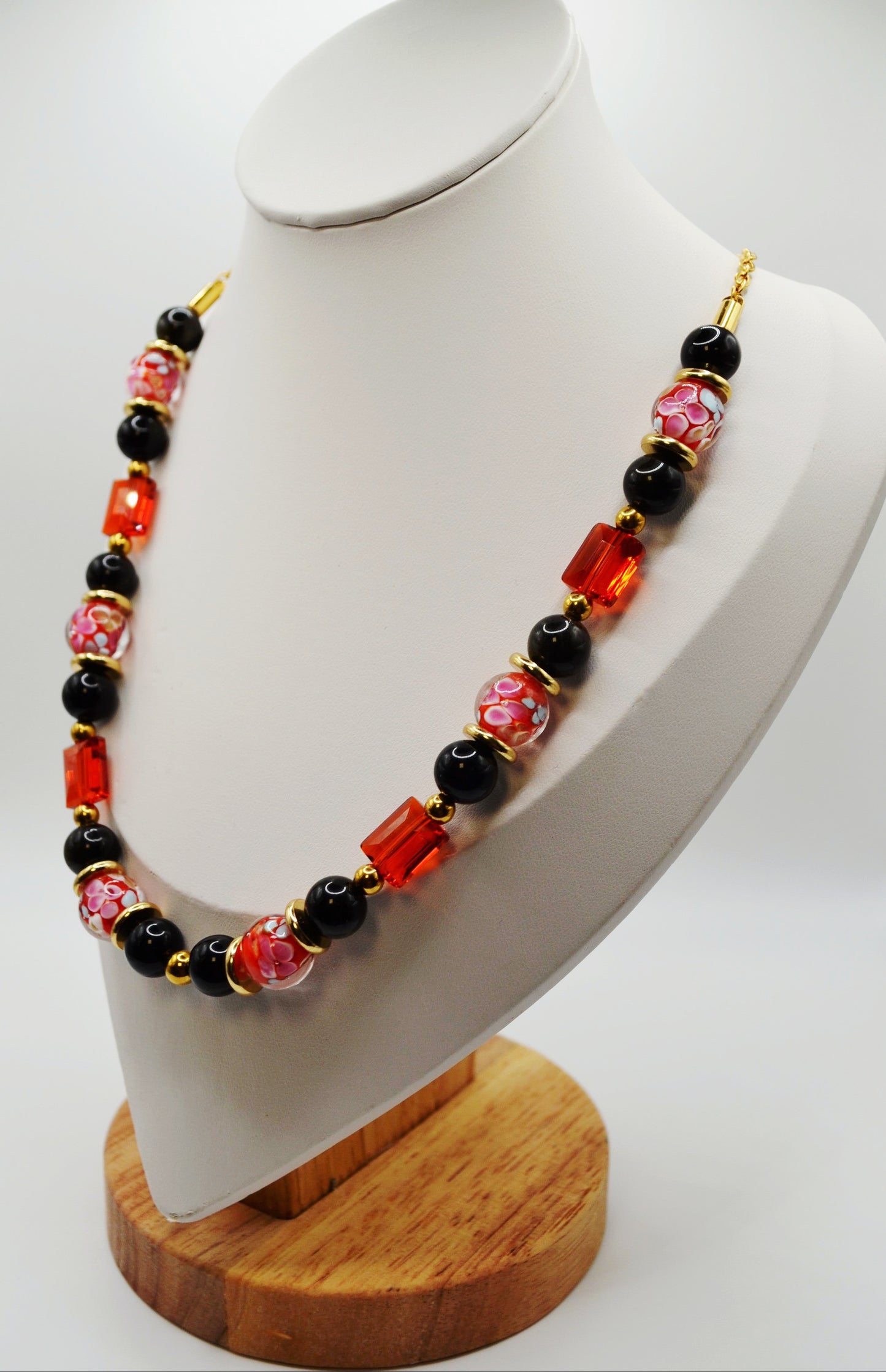 Red and black floral necklace