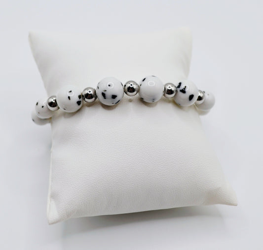 Dalmatian silver beaded bracelet