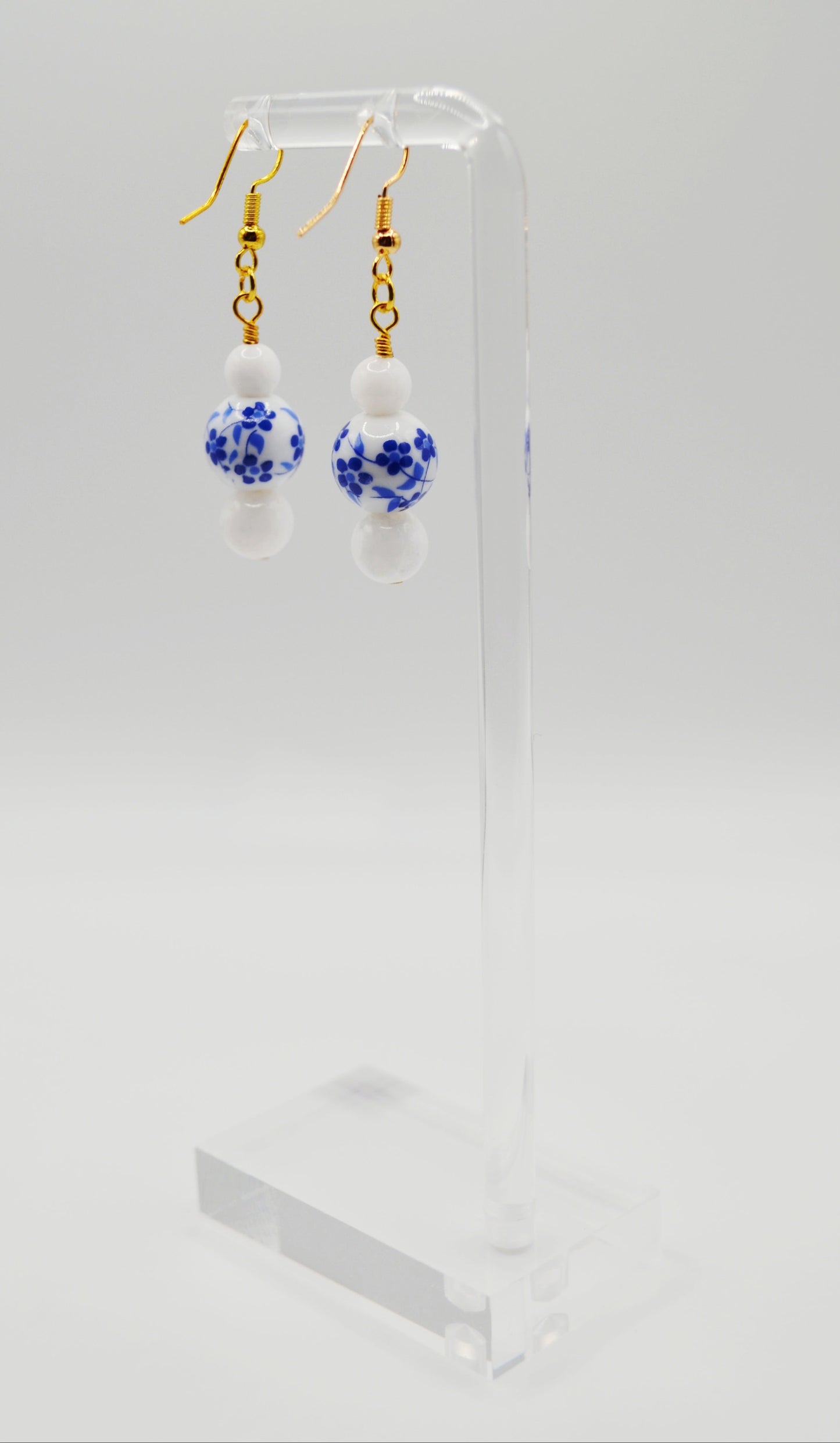 Blue and white floral earrings
