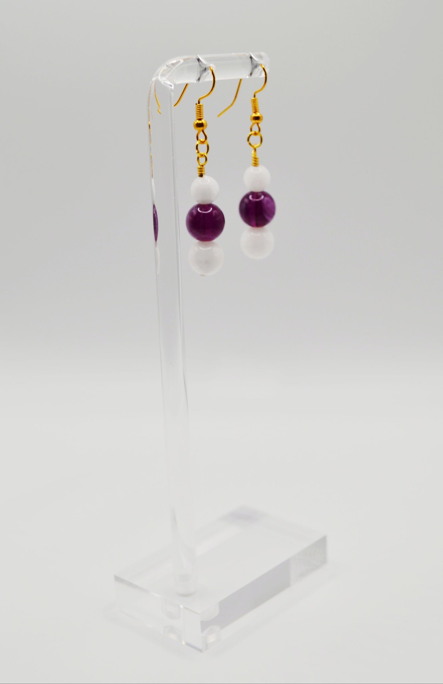Purple marble and white dangle earrings