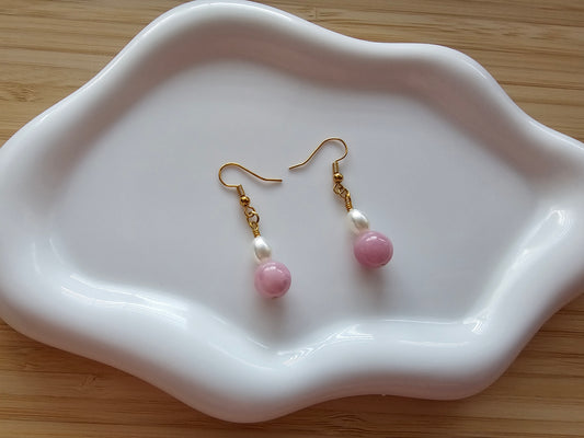 Rose pink and pearl earrings