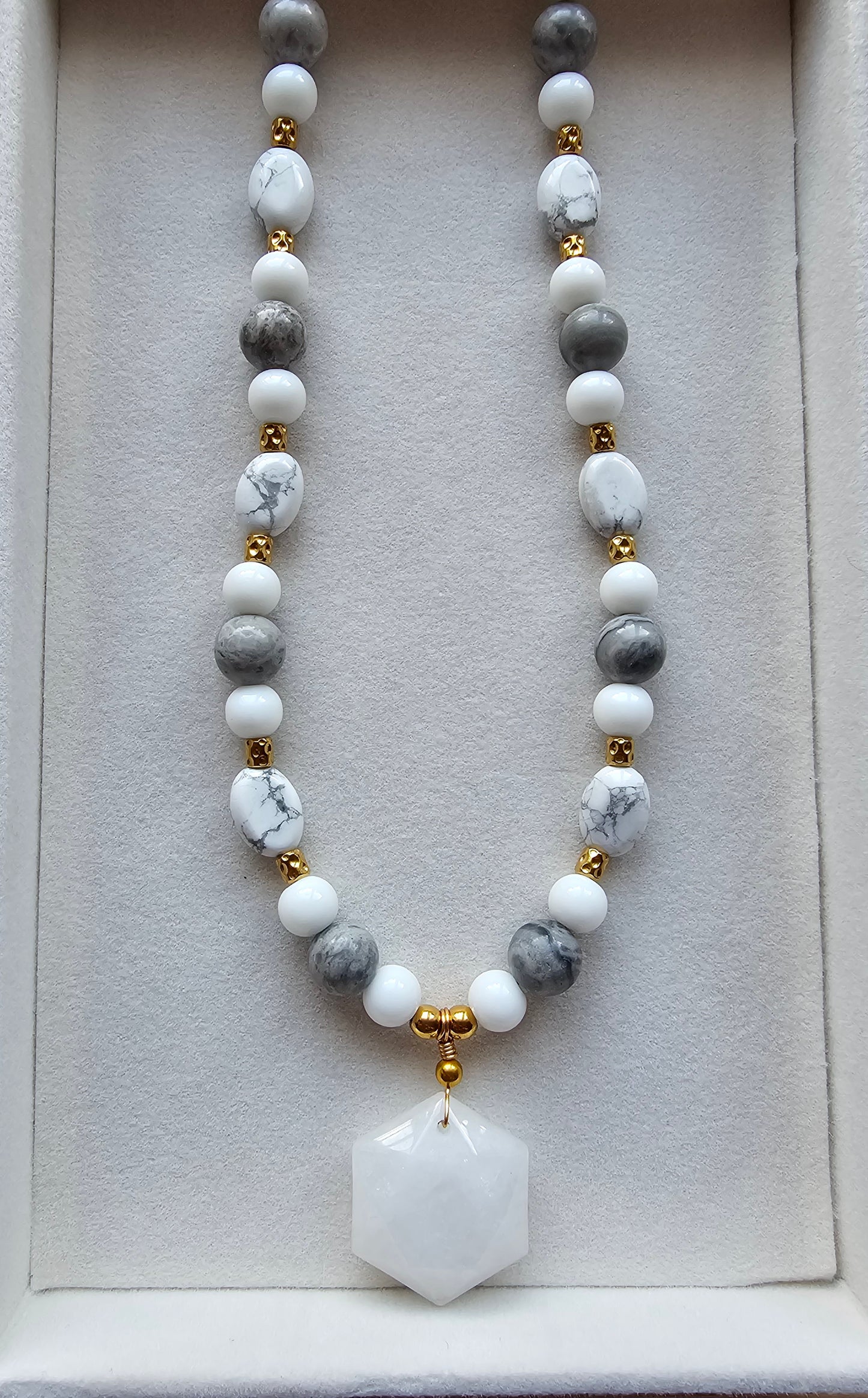 White crystal hexagon necklace