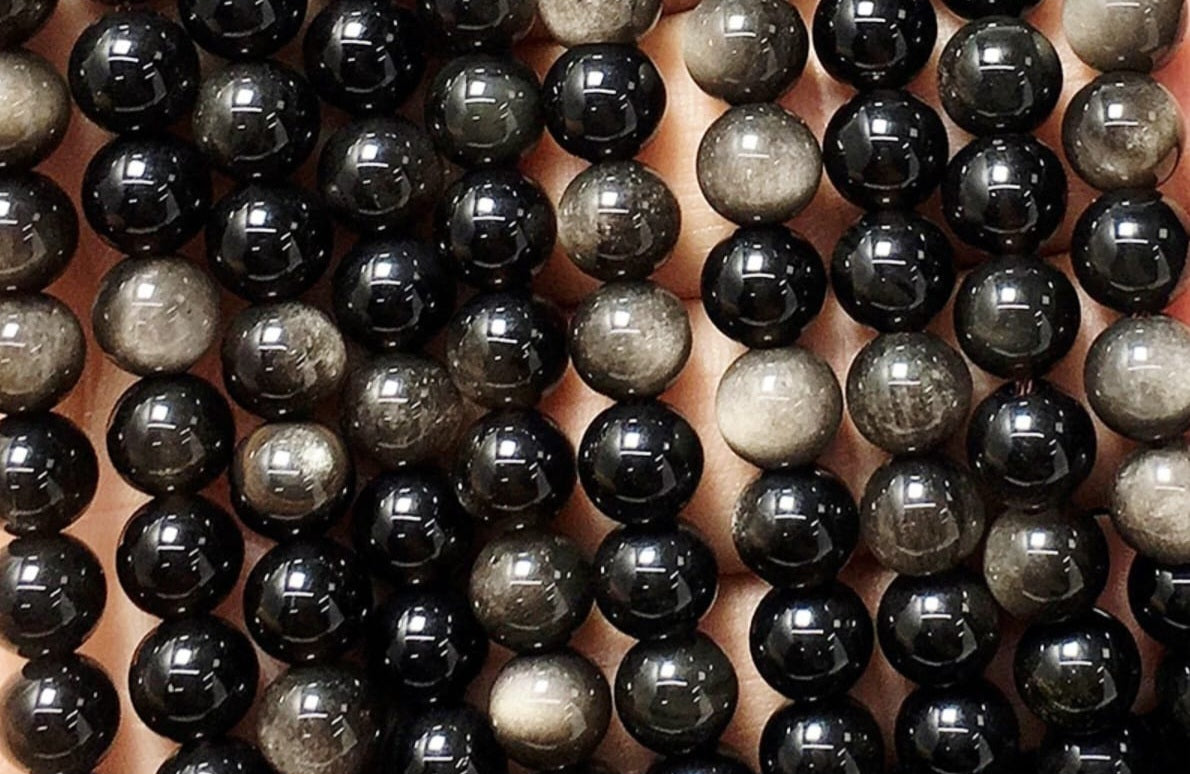 Silver obsidian men's bracelet