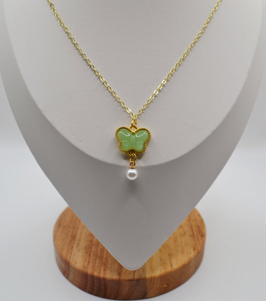 Sage green butterfly pendant necklace