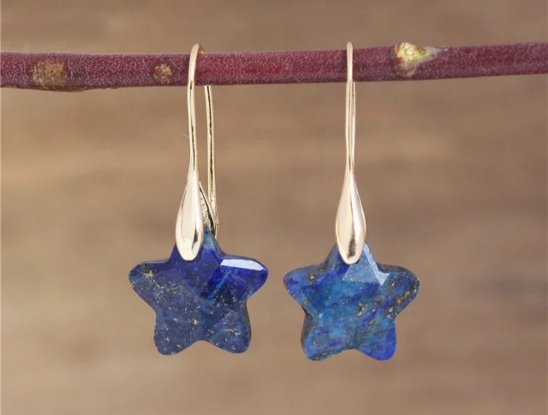 Gemstone star dangle earrings