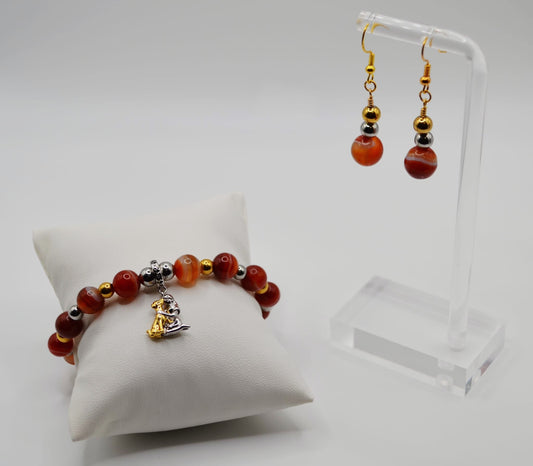 Vizsla red carnelian and gold beaded jewellery set two