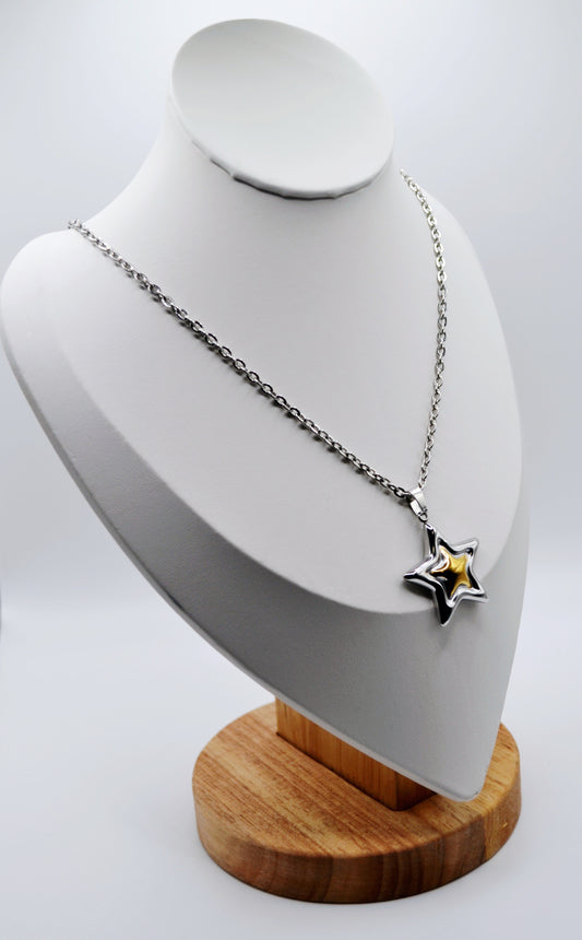 Silver two tone star necklace