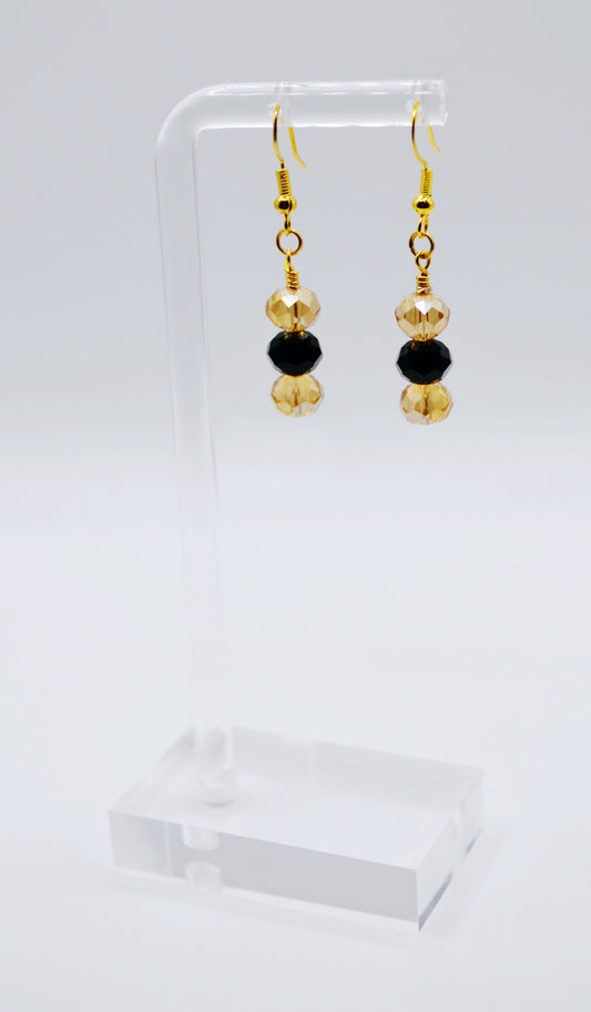 Black and champagne bead earrings