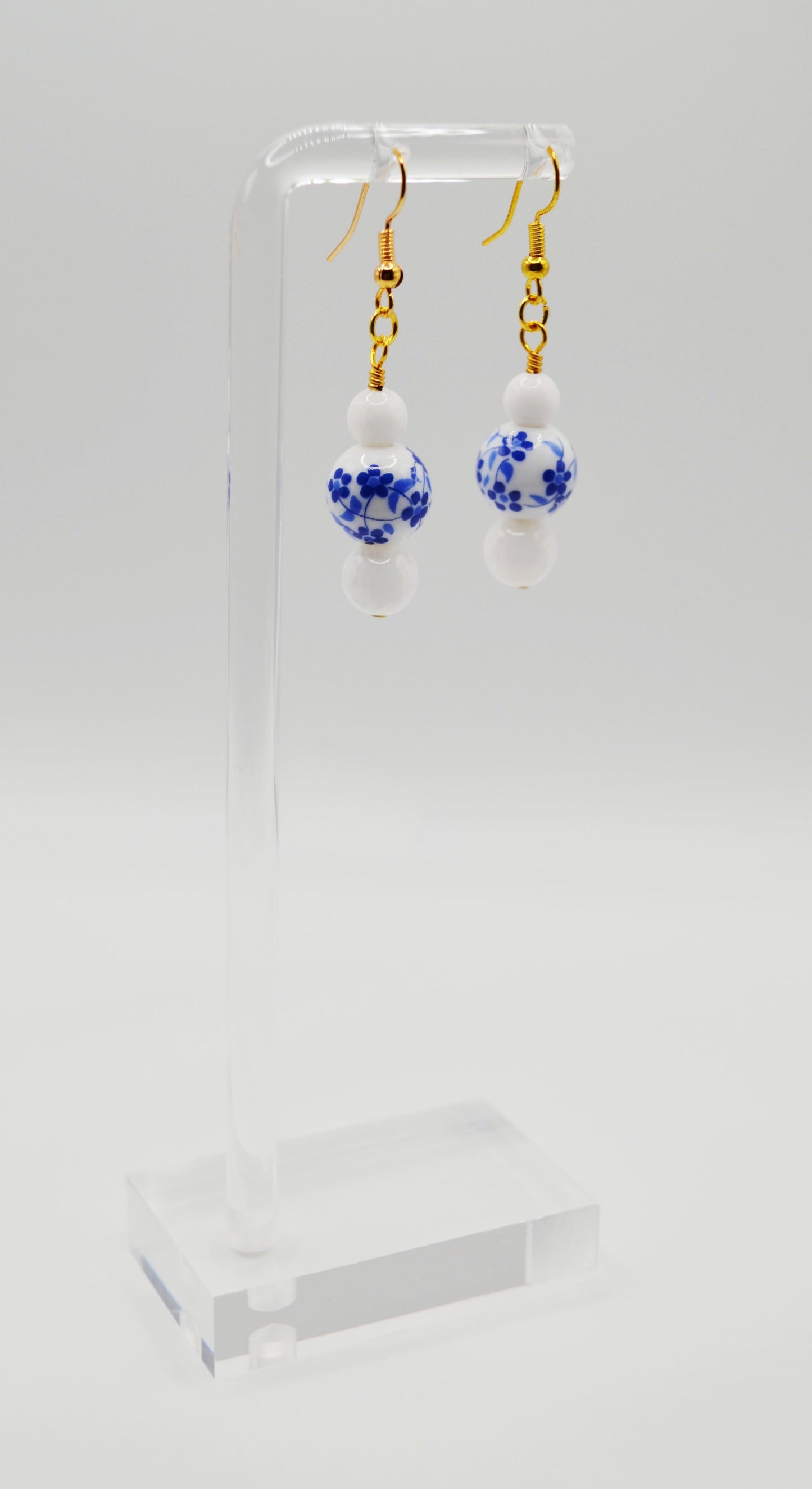 Blue and white floral earrings