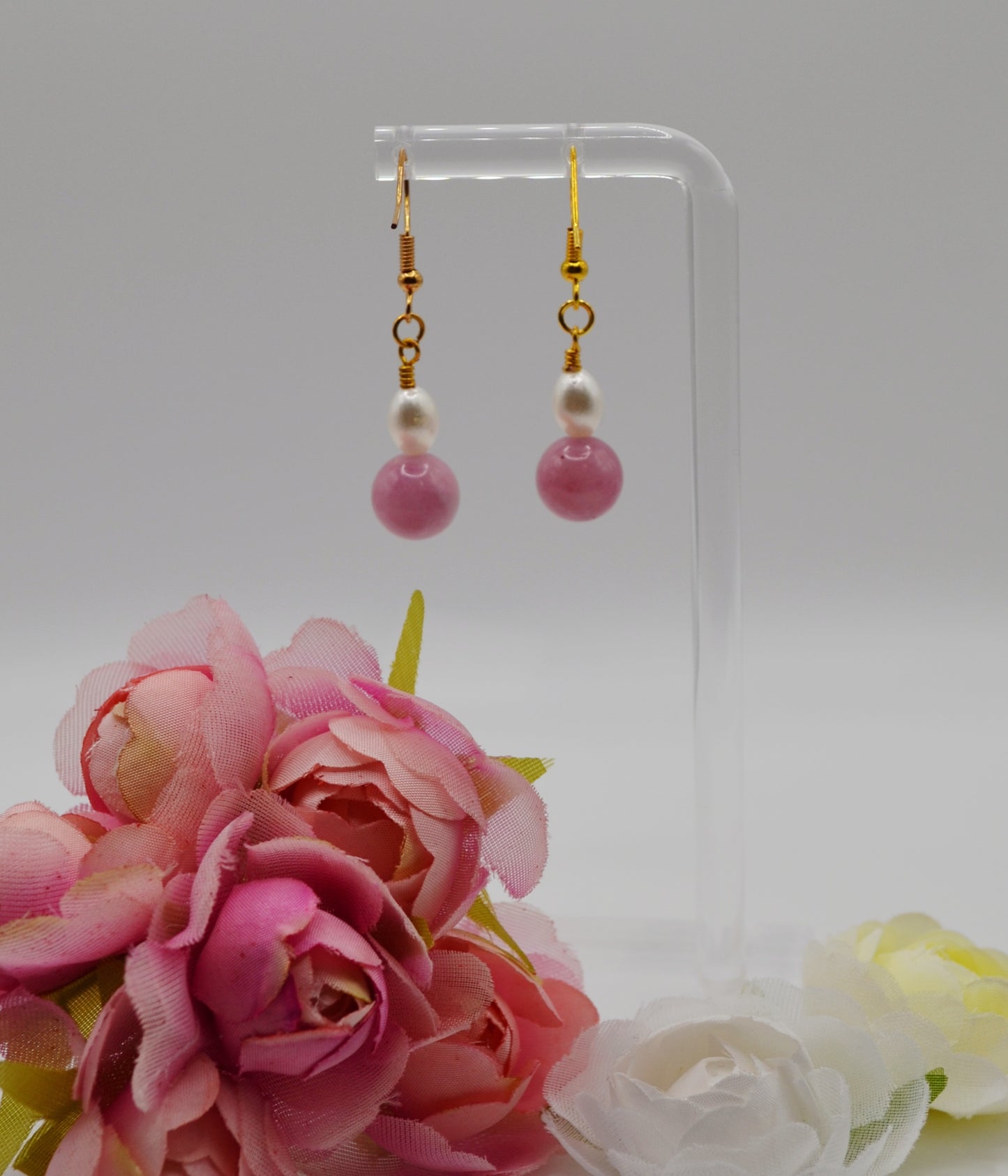 Rose pink and pearl earrings