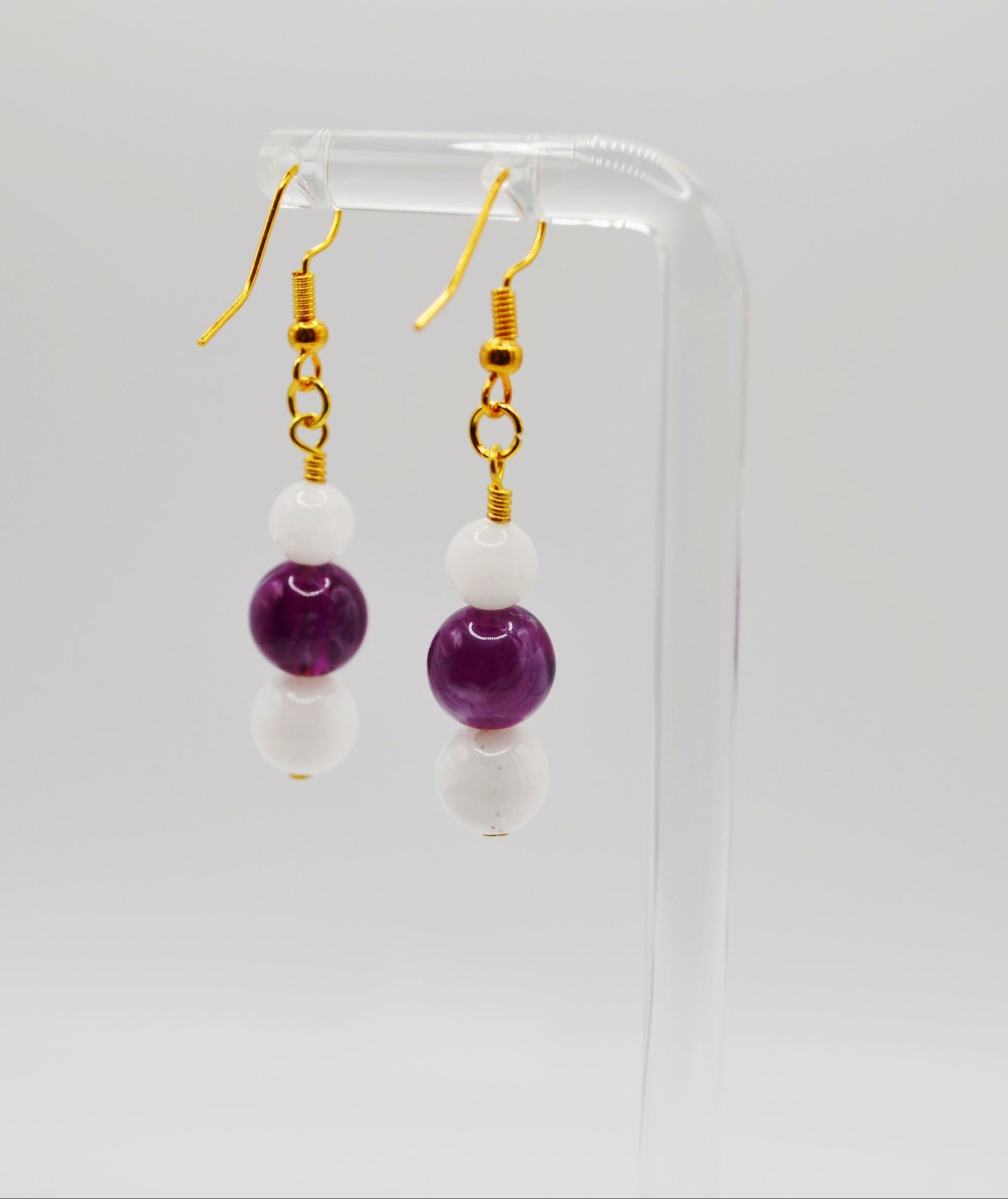 Purple marble and white dangle earrings