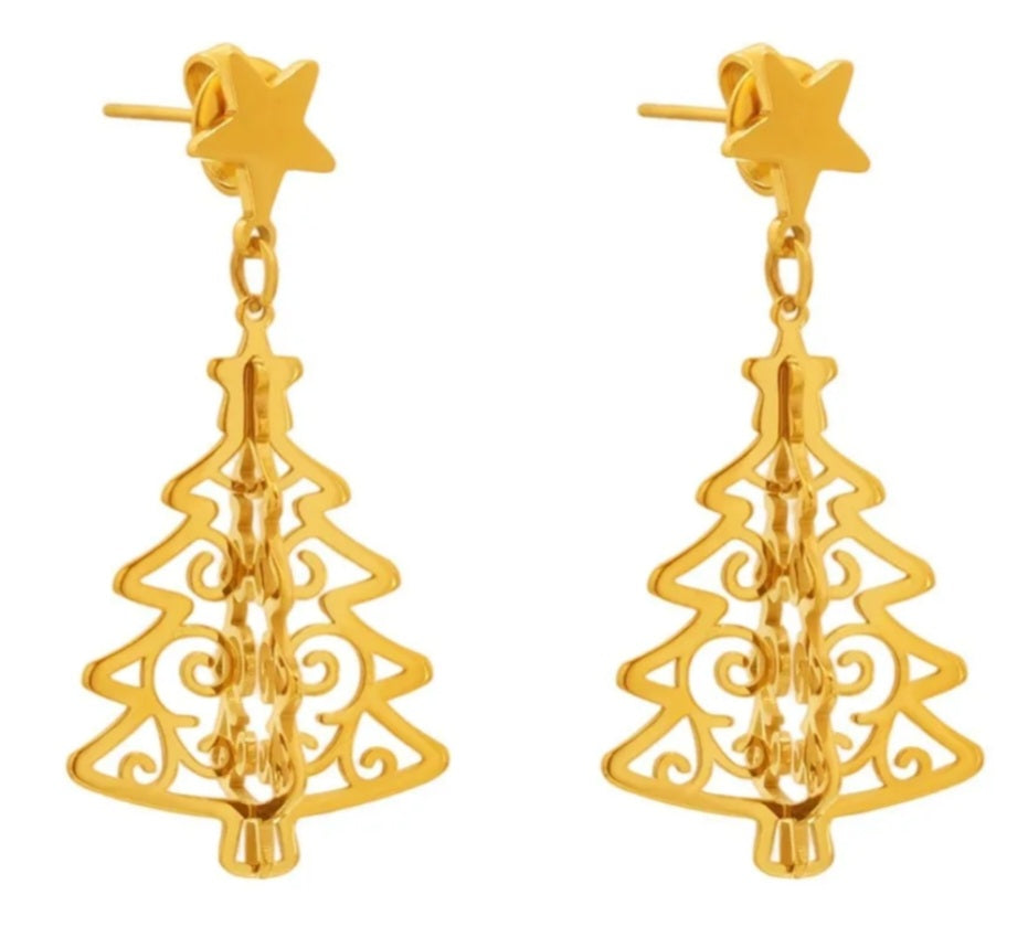 Christmas tree dangle earrings