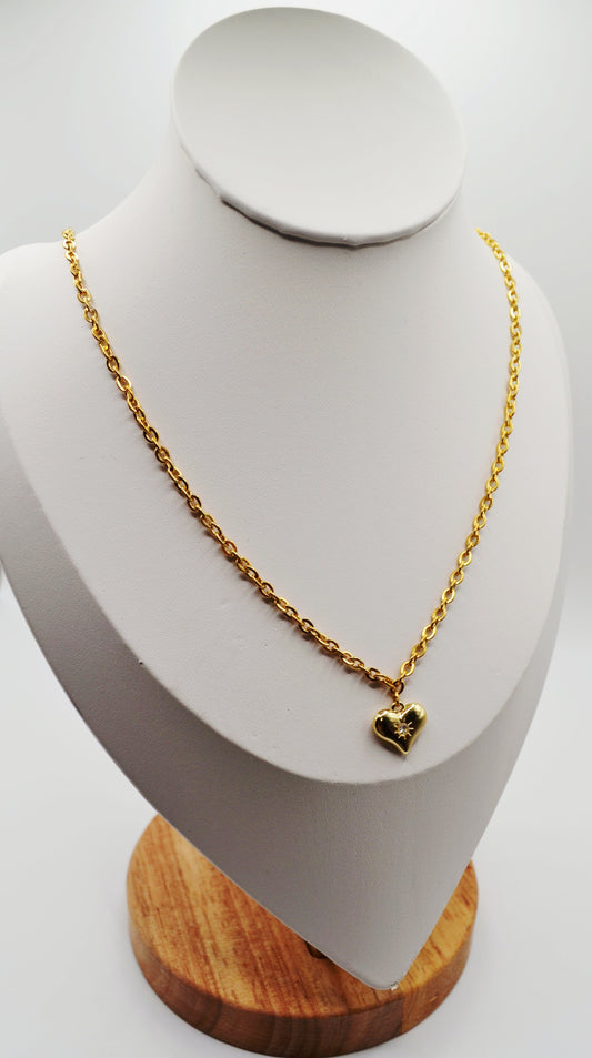 Zircon stone gold heart pendant necklace
